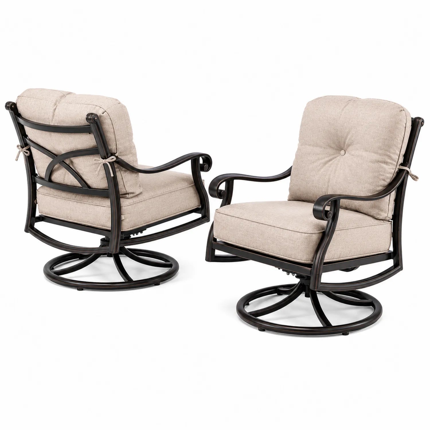 Juego de Sillas Giratorias de Metal y Tela Beige para Exterior