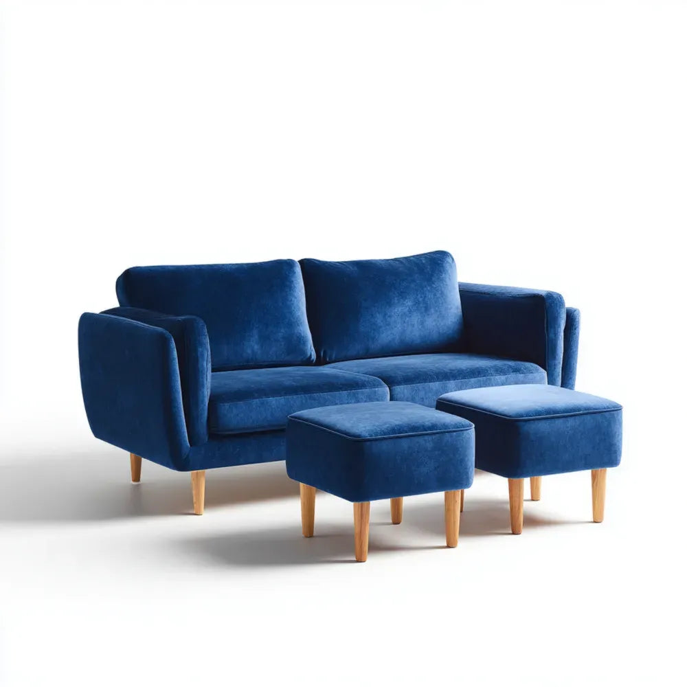 Sofa Set Velvet Upholstery 140x80x75 cm - Blue