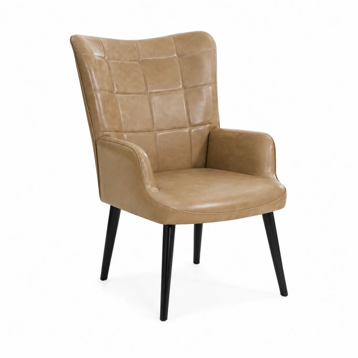 Silla de cuero sintético camel con patas de metal