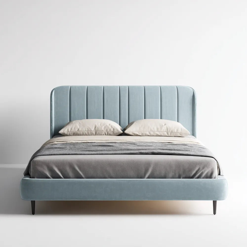Double Bed Velvet Upholstered 200x160x100 cm - Light Blue - Modern Style