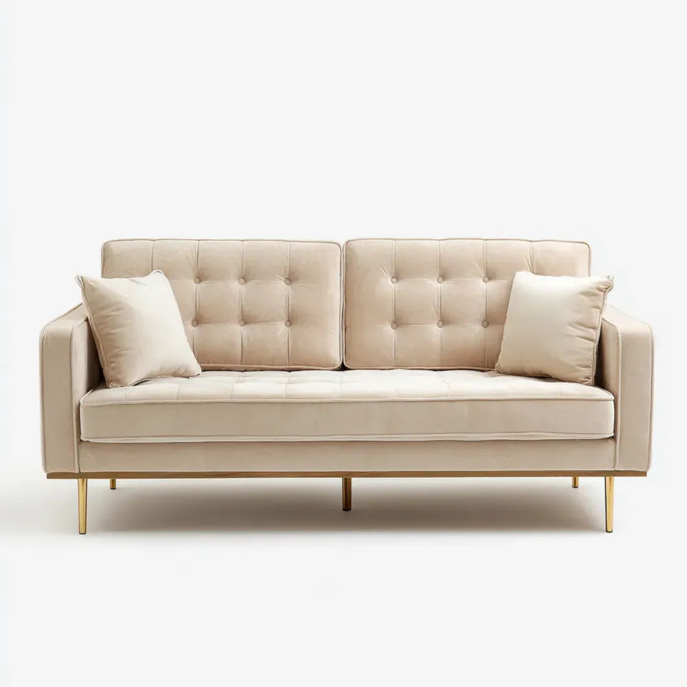 Sofa Set Velvet Upholstered 200x90x85 cm – Beige – Modern Design