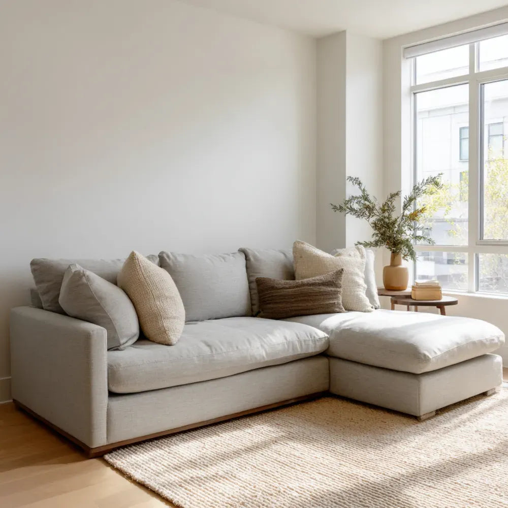 Sectional Sofa Fabric Upholstery 250x150x85 cm - Light Gray - Contemporary Design