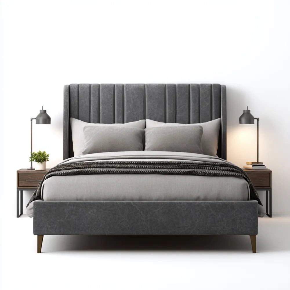 Double Bed Velvet Upholstery 200x160x120 cm - Dark Gray - Modern Style