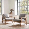 Wooden Frame Armchair Set Upholstered Fabric 75x80x85 cm - Light Gray - Mid-Century Modern