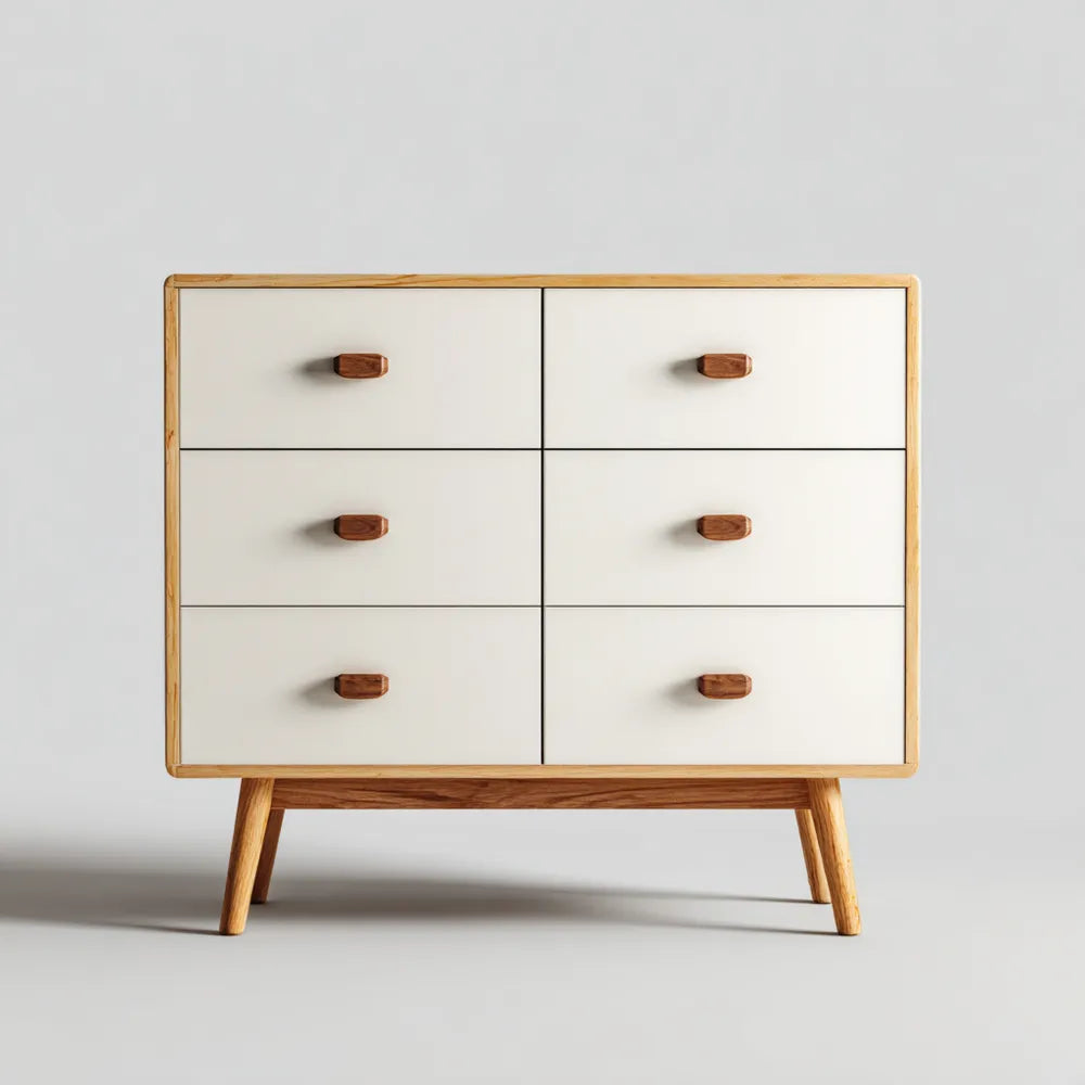 Chest of Drawers 80x40x90 cm - Wooden Frame 6-Drawer - White - Mid-Century Modern